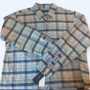 NWT Ralph Lauren Plaid Button-Down Shirt - Blue & Teal Easter Sunday Ready! XXL